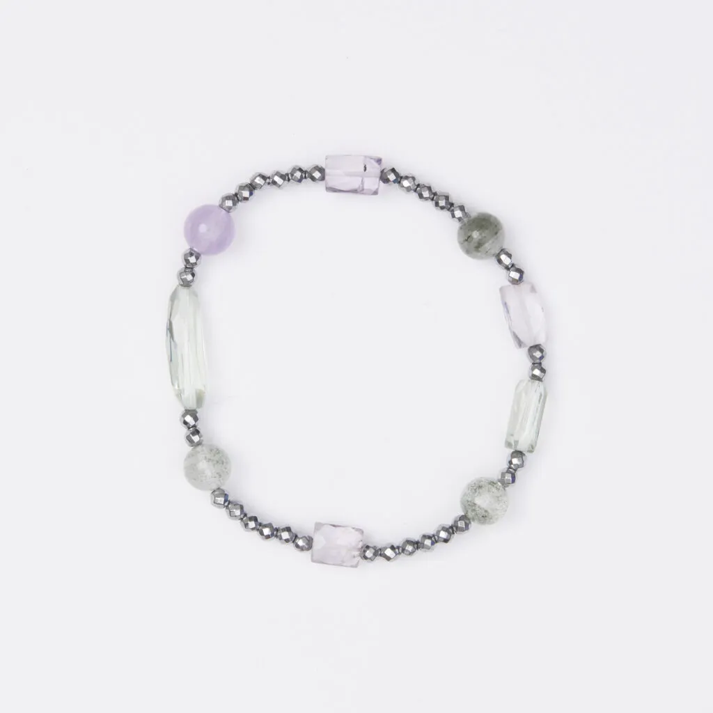 Bracciale Elastico in Ematite, Ametista, Prasiolite ed Agata Salvia