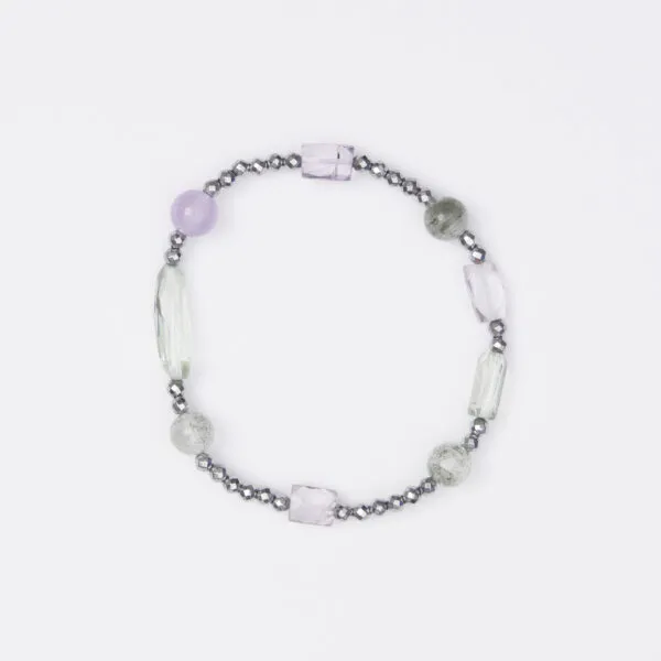 Bracciale Elastico in Ematite, Ametista, Prasiolite ed Agata Salvia