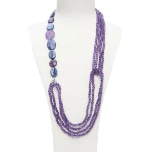 Collana media lunghezza in Cianite ed Ametista, con sezione a quattro fili