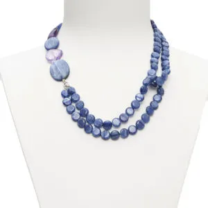 Collana corta a due fili in Cianite ed Ametista