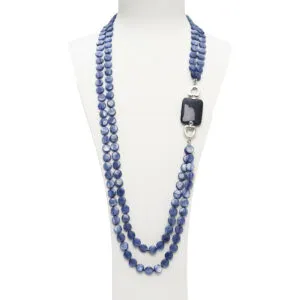 Collana a due fili in Cianite e Dumortierite, in Argento
