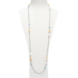 Collana lunga in Acquamarina, Perle e Conchiglia