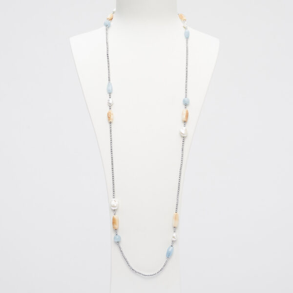 Collana lunga in Acquamarina, Perle e Conchiglia