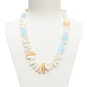 Collana in Acquamarina, Corallo bianco e Conchiglia