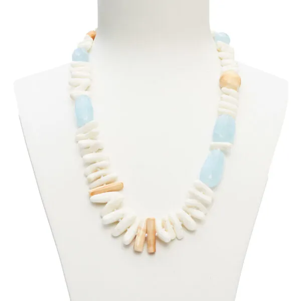 Collana in Acquamarina, Corallo bianco e Conchiglia