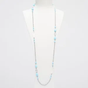 Collana lunga in Pasta di Turchese, Cristallo di Rocca ed Ematite