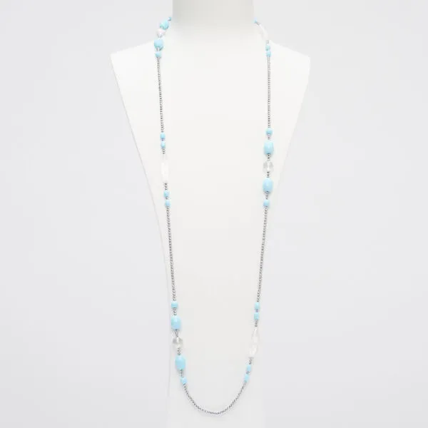 Collana lunga in Pasta di Turchese, Cristallo di Rocca ed Ematite