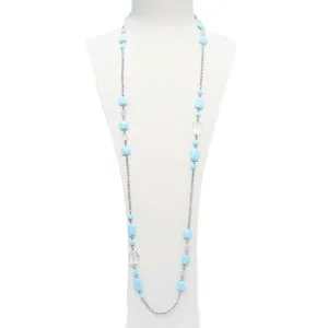 Collana lunga in Pasta di Turchese, Cristallo di Rocca ed Ematite