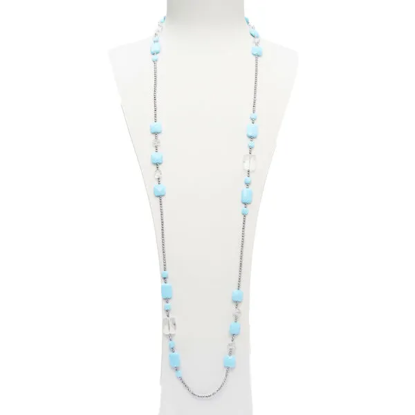 Collana lunga in Pasta di Turchese, Cristallo di Rocca ed Ematite