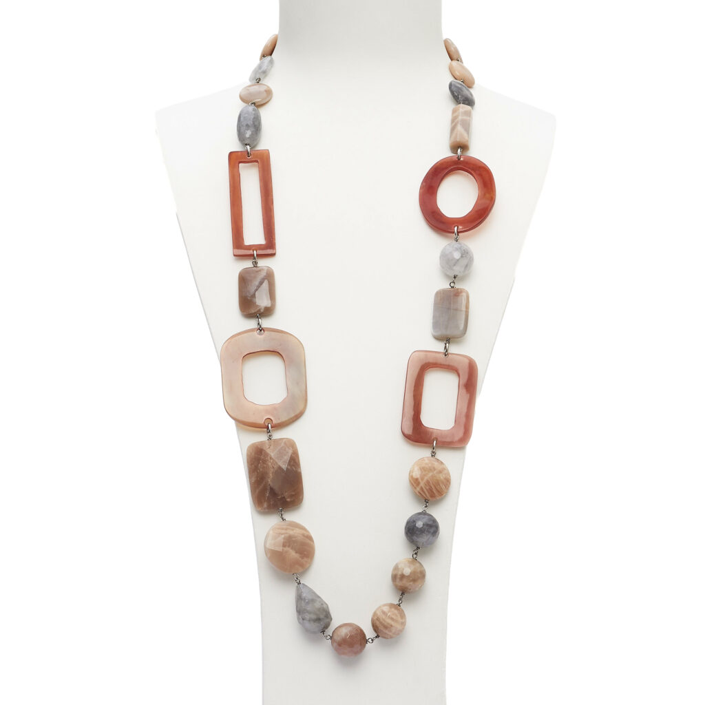 Maansteen en Grijze Kwarts medium ketting met hoorn