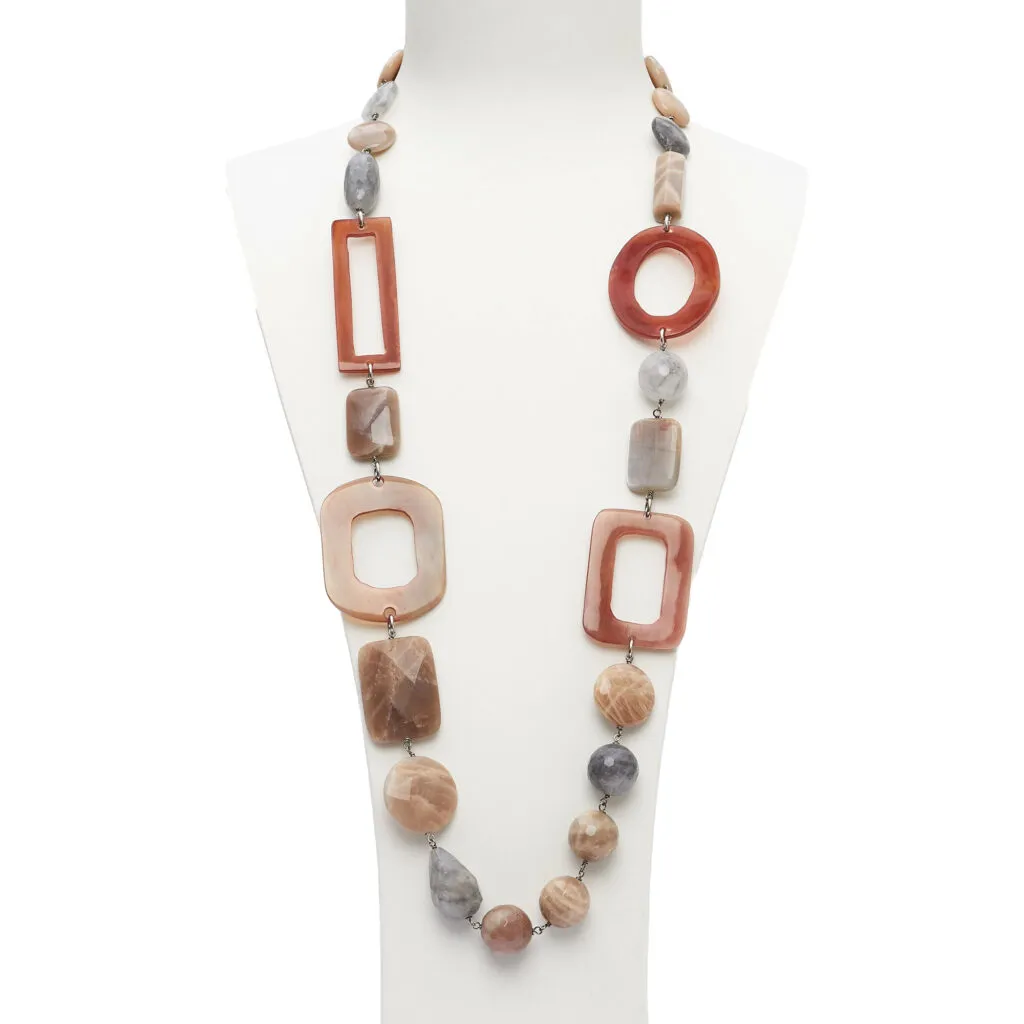 Maansteen en Grijze Kwarts medium ketting met hoorn