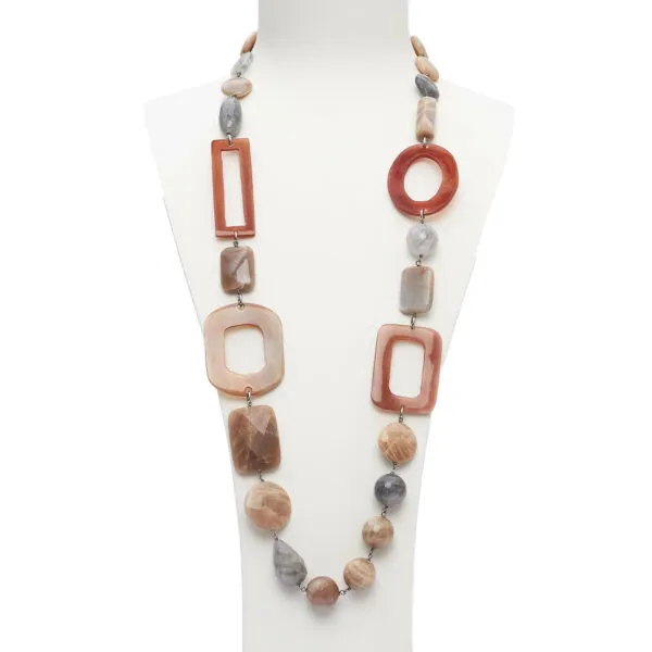 Collana media in Pietra di Luna e Quarzo Grigio, con corno