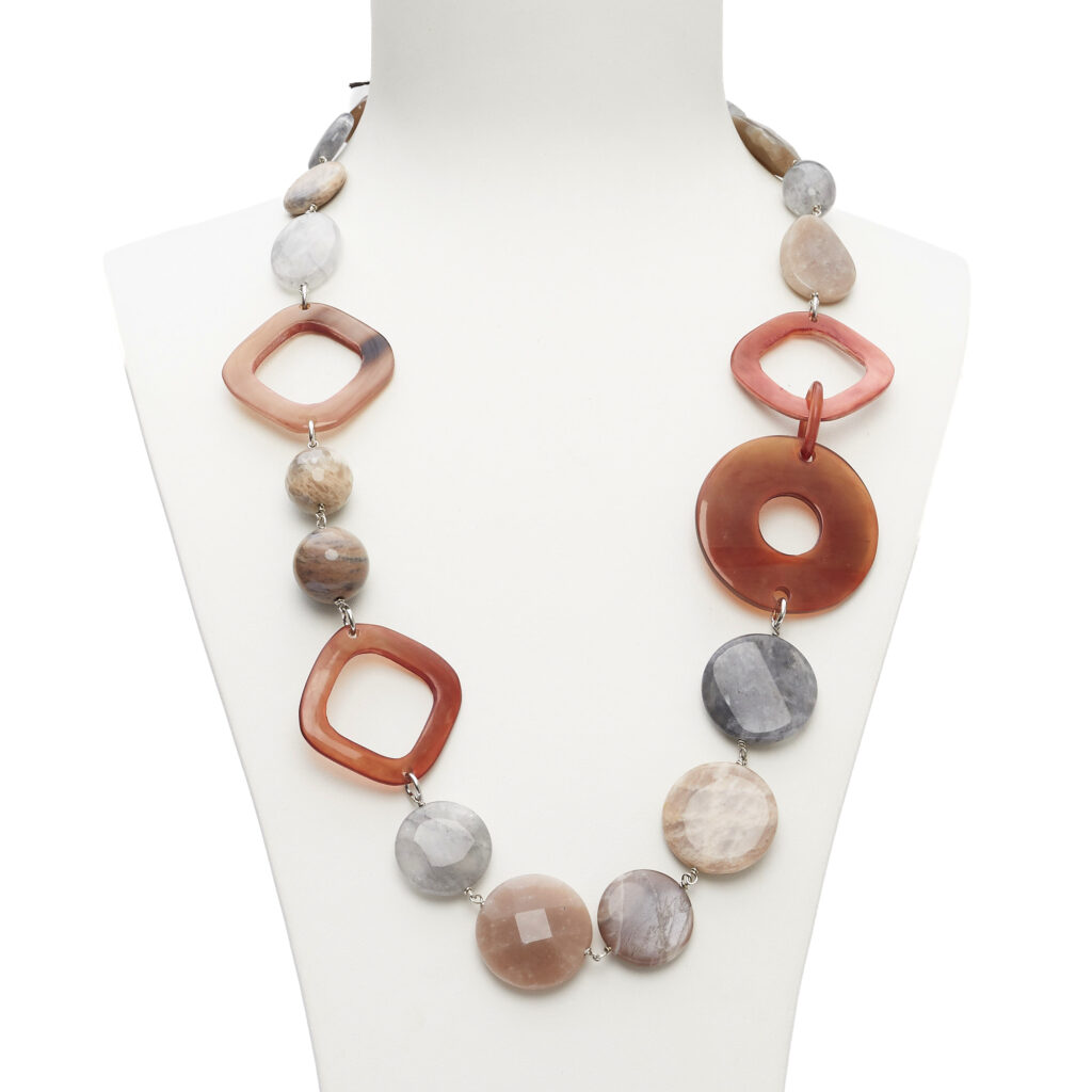 Maansteen en Grijze Kwarts medium ketting met hoorn vormen