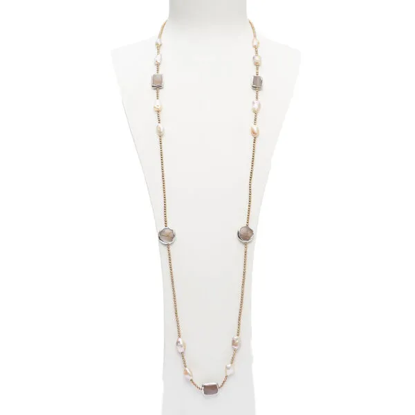 Collana in Perle, Ematite ed elementi scontornati in Pietra di luna