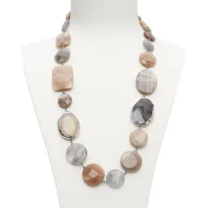 Collana media in Pietra di Luna e Quarzo Grigio, con scontornati
