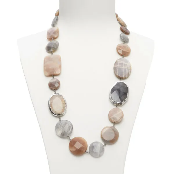 Collana media in Pietra di Luna e Quarzo Grigio, con scontornati