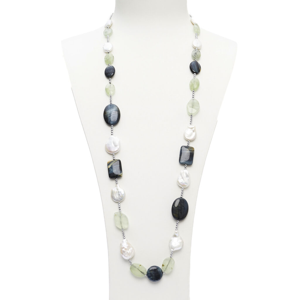 Halflange ketting in Parels, Prehniet en Hawkeye