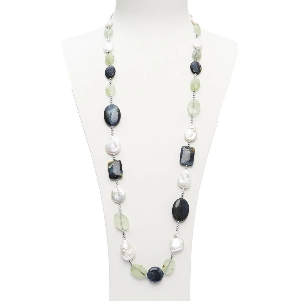 Halflange ketting in Parels, Prehniet en Hawkeye