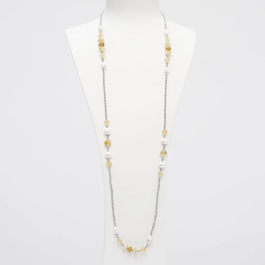Lange ketting in Citrien, Parels en Hematiet