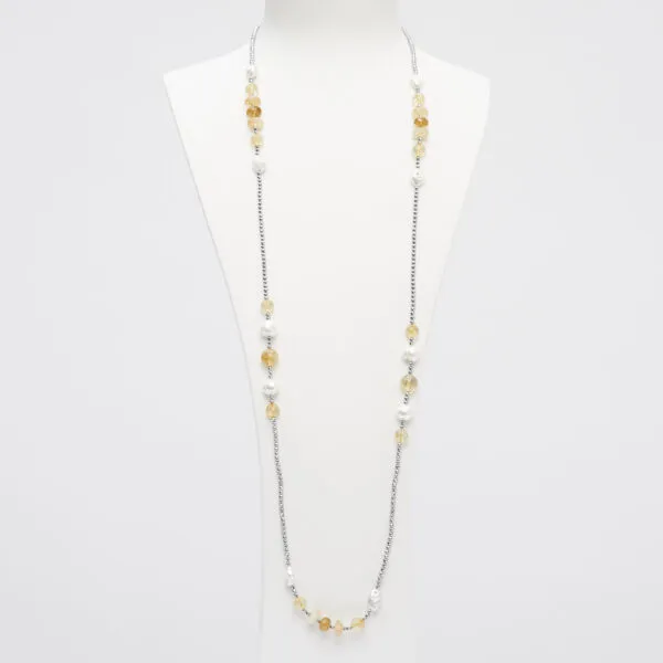 Collana lunga in Citrino, Perle ed Ematite