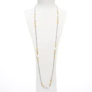 Collana lunga in Citrino e Perle, con Ematite