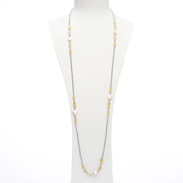 Collana lunga in Citrino e Perle, con Ematite