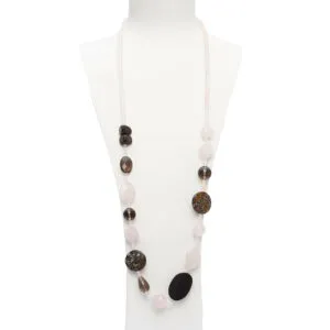 Collana lunga in Quarzo rosa, Ebano, Fumè ed Agata Turitella