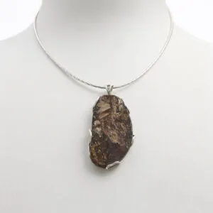 Ciondolo in Bronzite non lavorata ed Argento