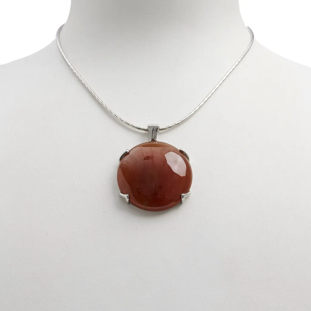 Carneool hanger rond, met zilver