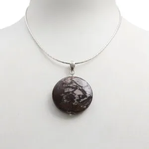 Ciondolo in Diaspro Outback forma tonda con Argento