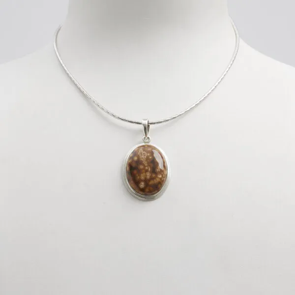 Ciondolo in Diaspro Oceanico Ovale con Argento