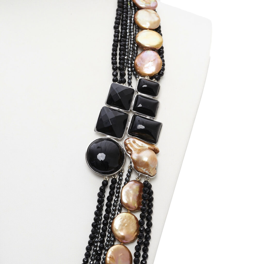 Fashband Collana A Strati Con Perle E Catena Spessa Dorata, Gioiello Donna Punk Chic - 5