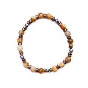 Bracciale Uomo elastico in Diaspro Figurato e Corallo Fossile