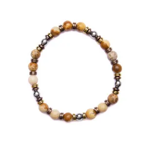 Bracciale Uomo elastico in Diaspro Figurato e Corallo Fossile