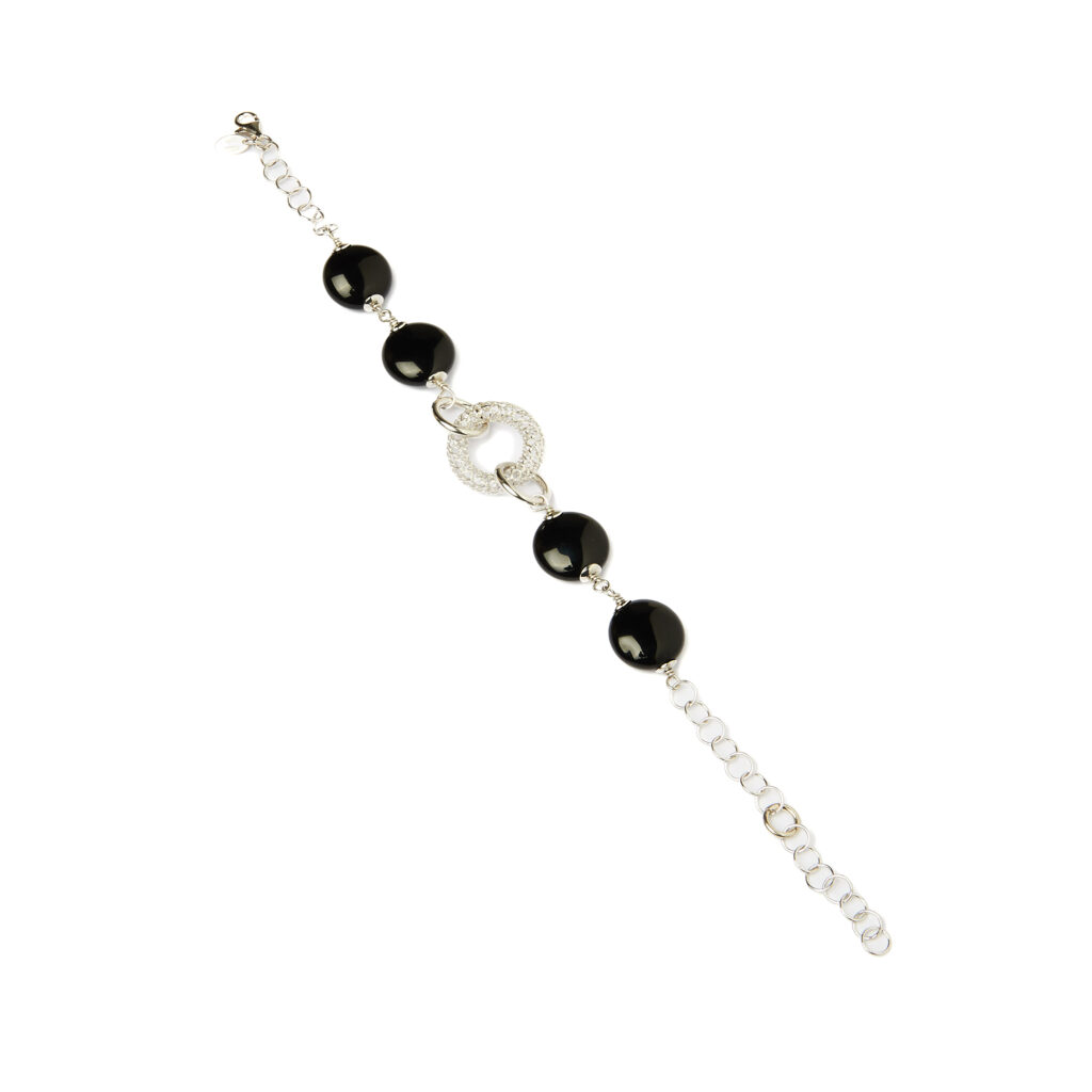 Bracciale rilegato in Agata Nera ed Argento