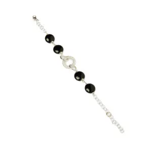 Bracciale rilegato in Agata Nera ed Argento