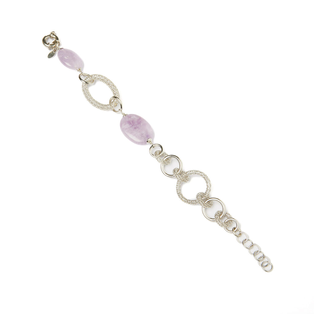 Bracciale in ovali di Ametista ed elementi Argento