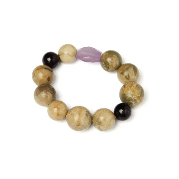 Bracciale Elastico in Corallo Fossile ed Ametista