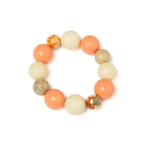 Bracciale Elastico in Corallo Fossile, Agata, Pasta Rosa Salmone