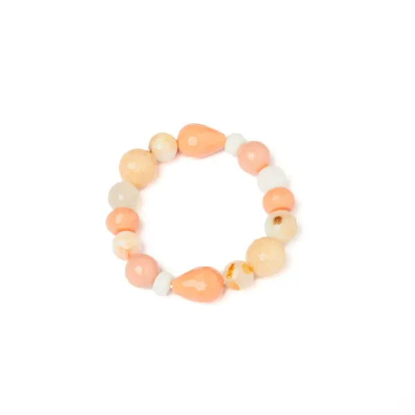 Bracciale Elastico in Quarzo, Agata, Pasta Rosa Salmone