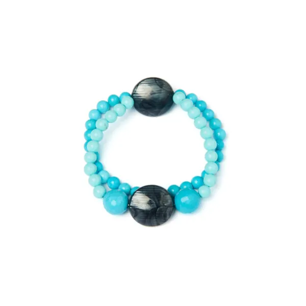 Bracciale Elastico in Pasta Turchese, Magnesite Turchese e Resina