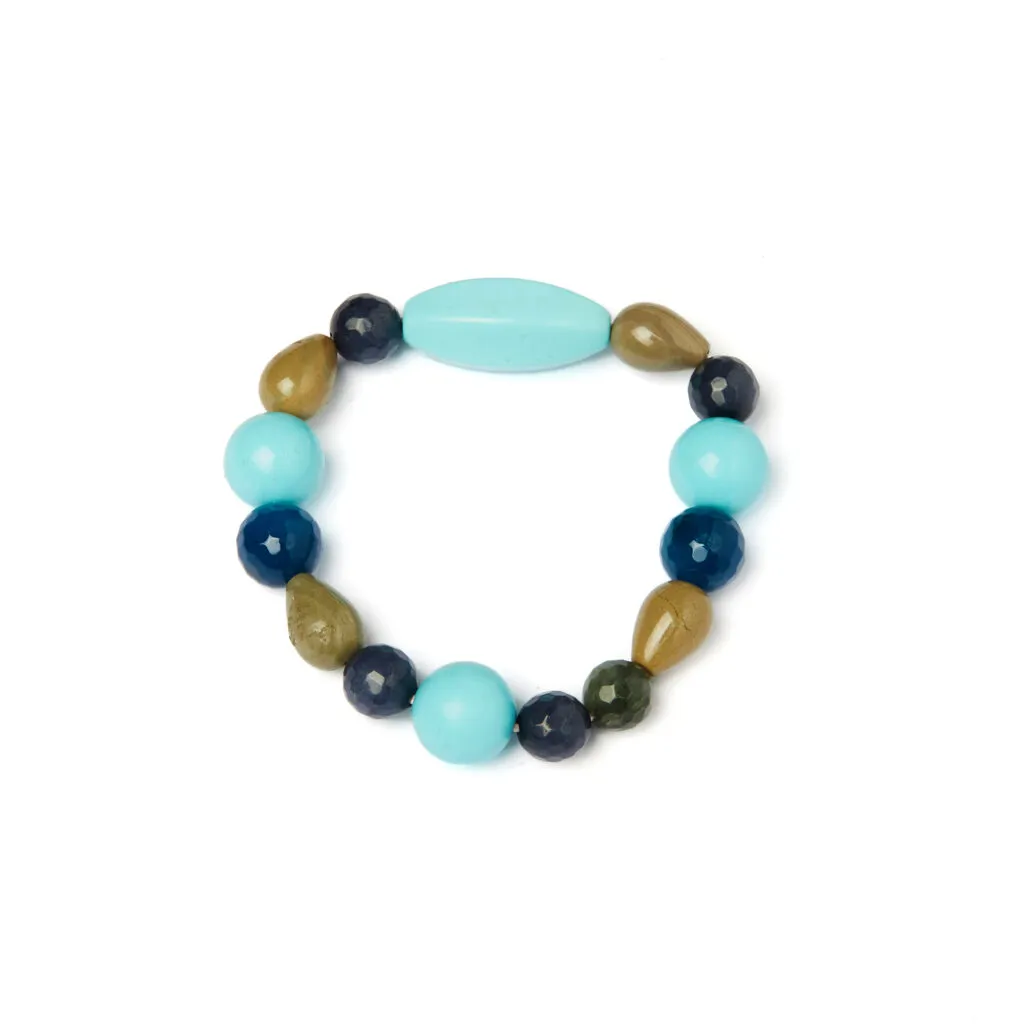 Bracciale Elastico in Pasta Turchese, Agata blu ed Agata Salvia