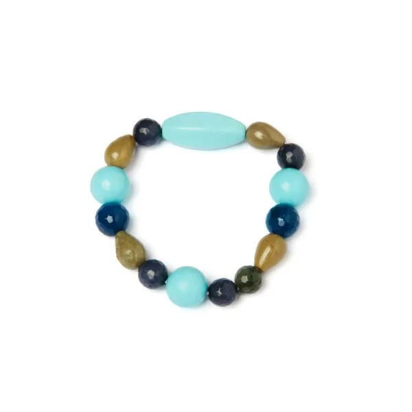 Bracciale Elastico in Pasta Turchese, Agata blu ed Agata Salvia
