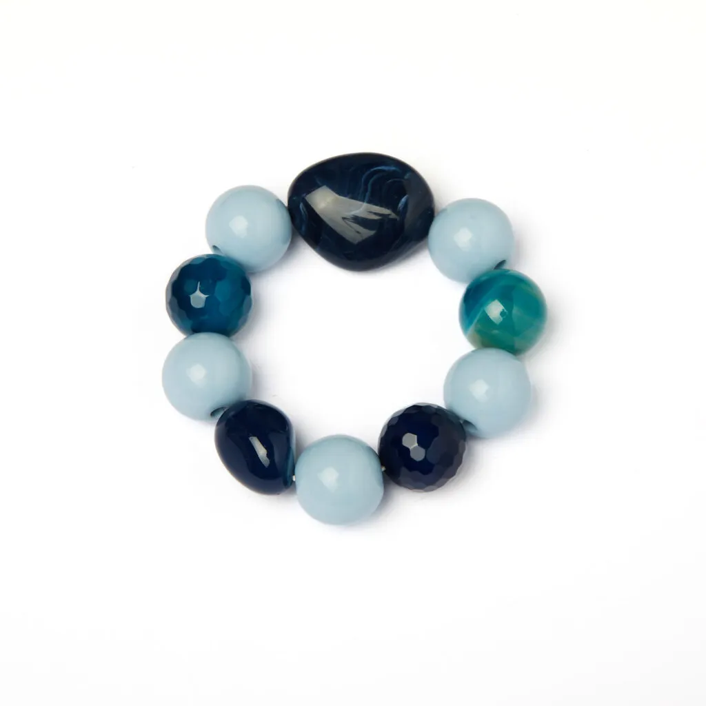 Bracciale Elastico in Agata Blu e Resine