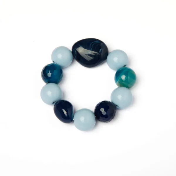 Bracciale Elastico in Agata Blu e Resine