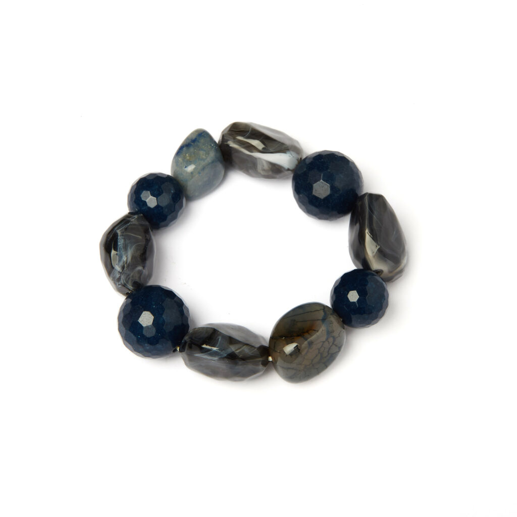 Bracciale Elastico in Agata Blu, Agata Dendritica e Resine