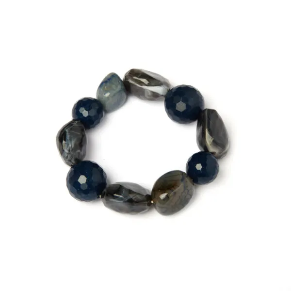 Bracciale Elastico in Agata Blu, Agata Dendritica e Resine
