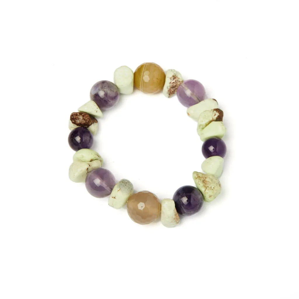 Bracciale Elastico in Lemon Crisoprasio, Ametista, Agata