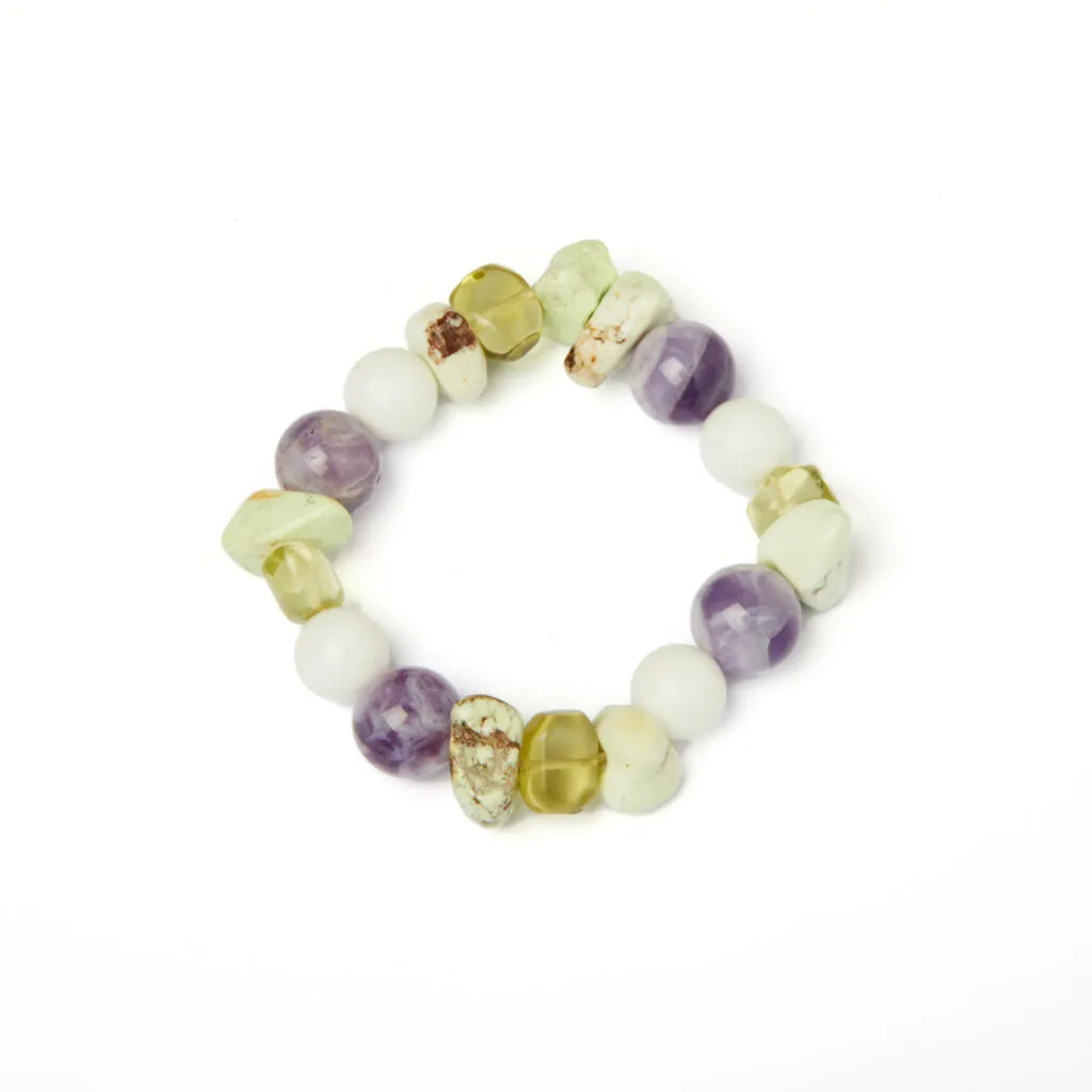Bracciale Elastico in Lemon Crisoprasio, Ametista, Agata