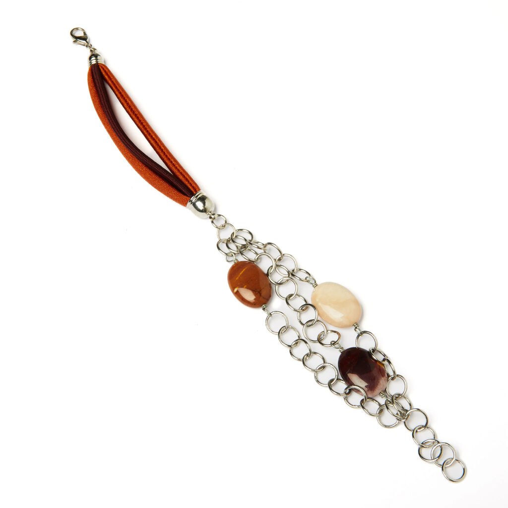 Bracciale multifilo in cotone, con catena in metallo e Mokaite